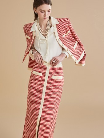 TP1795 Houndstooth Pattern <br>Crop Jacket and Skirt Set Korea