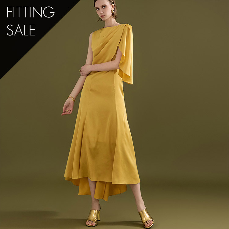 PS3199 Satin One shoulder Drape Long Dress*Fitted Sale* Korea