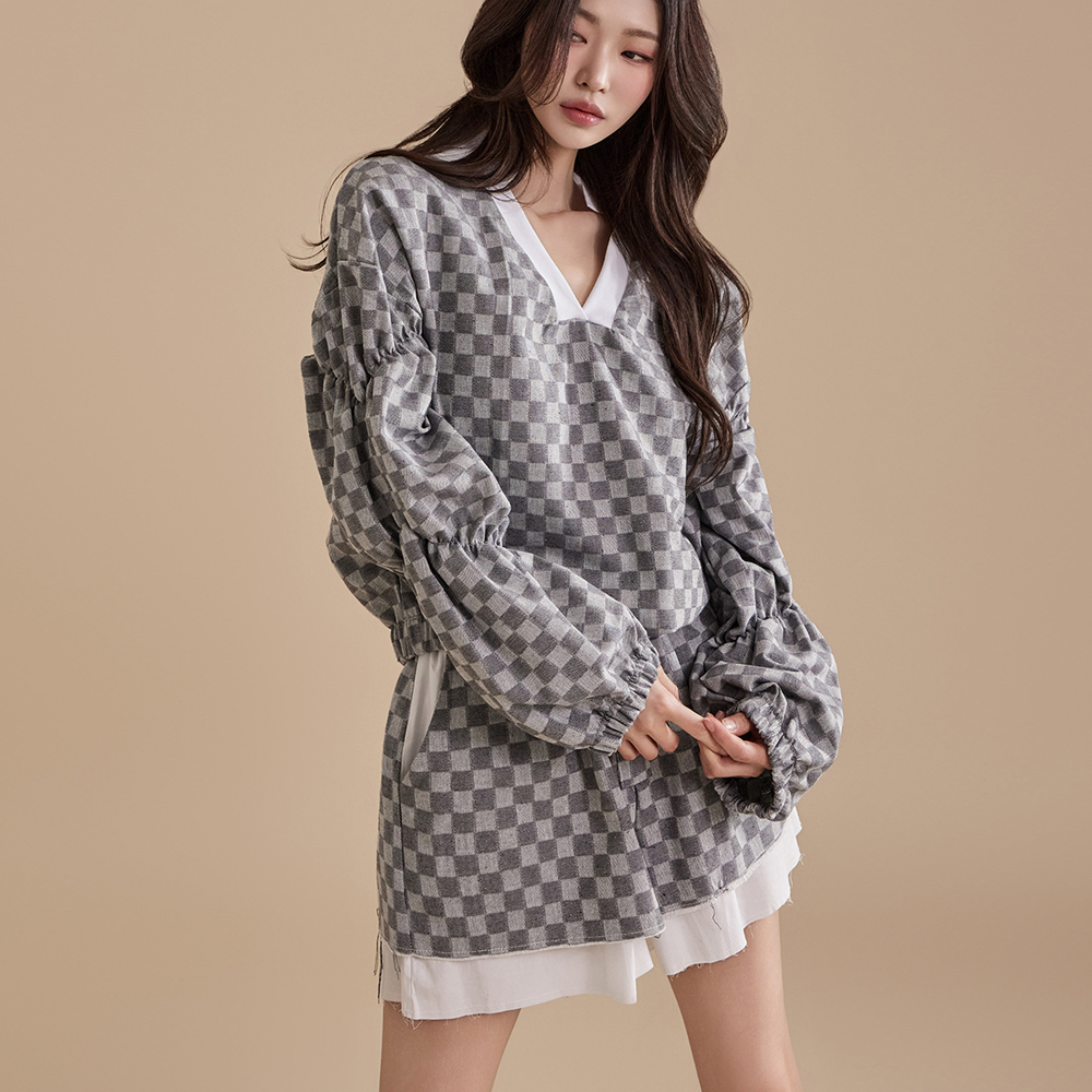 E3334 Checkered Sweatshirts Korea