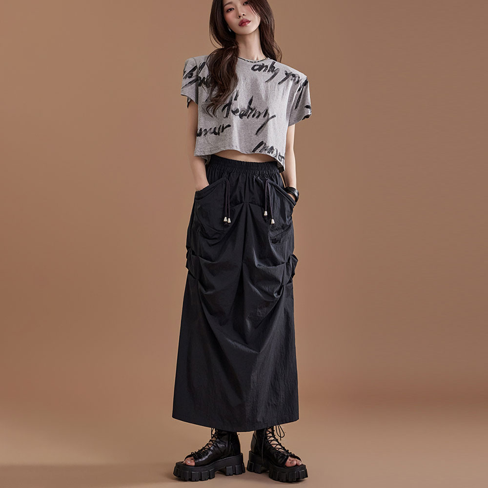 SK2712 Shirring Nylon Skirt Korea