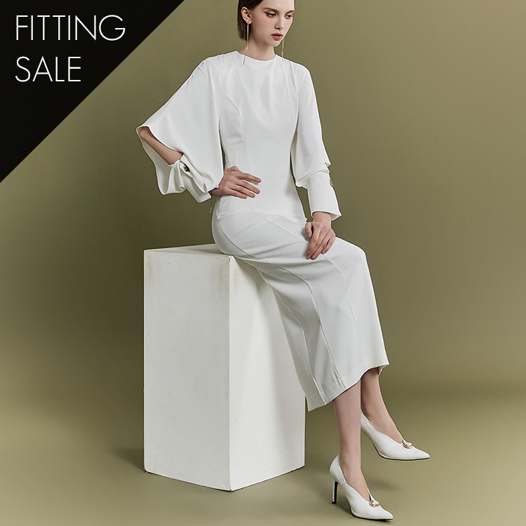 PS3234 Sleeve Slit Flare Midi Dress*Fitted Item Sale* Korea