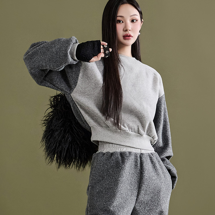 E3257 Color scheme Fleece-lined Sweatshirt Korea