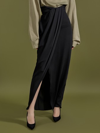 SK9103 High Waist Shirring Drape Maxi skirt Korea