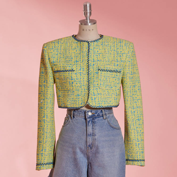 J9235 Tweed Color scheme trimimg Crop Jacket Korea