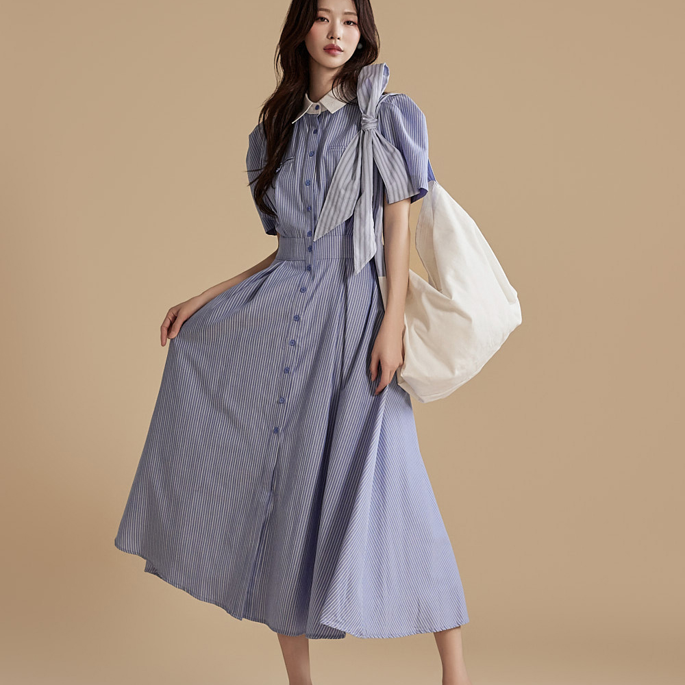 D4966 Striped Shirt Dress Korea