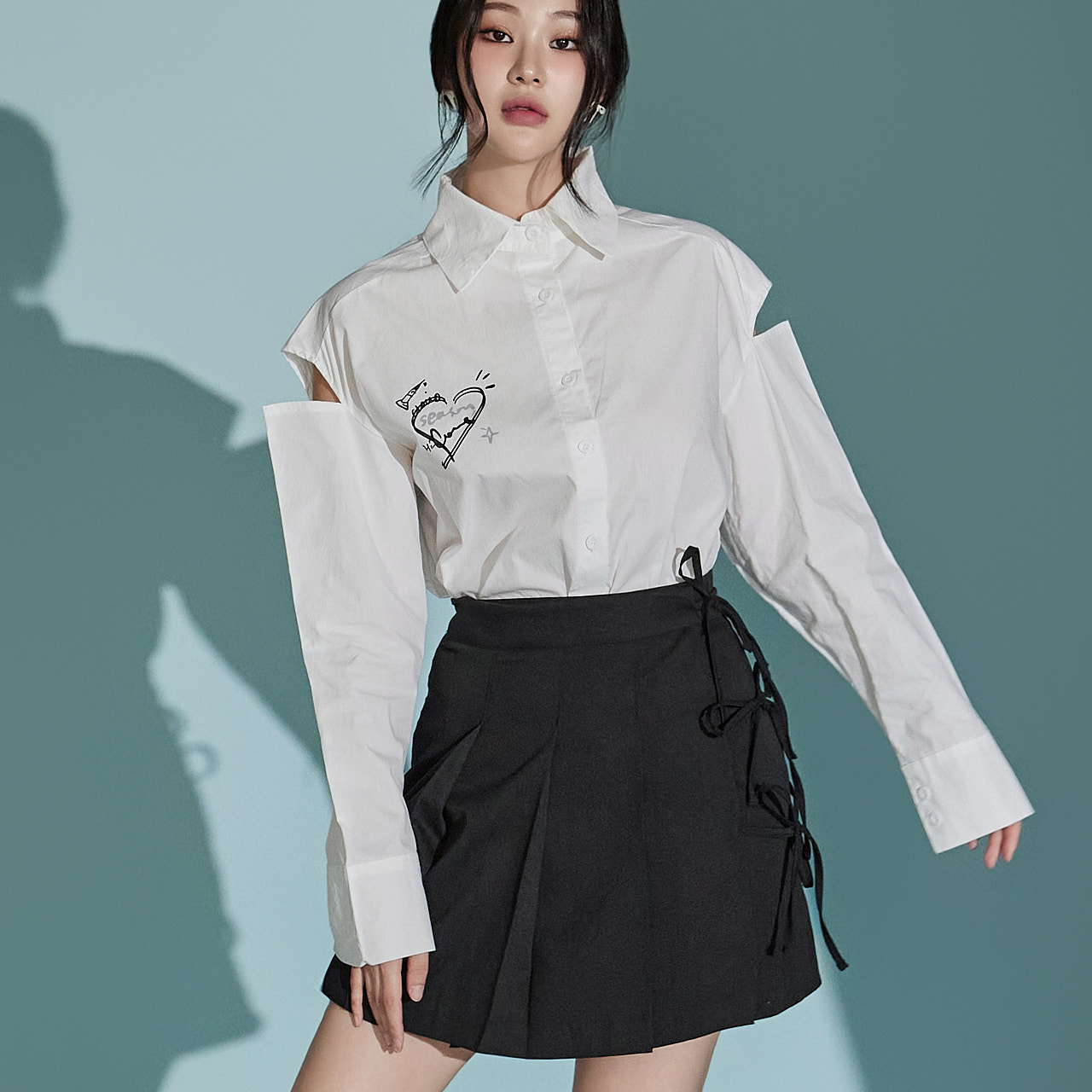 S628 Shoulder Slit Shirt Korea
