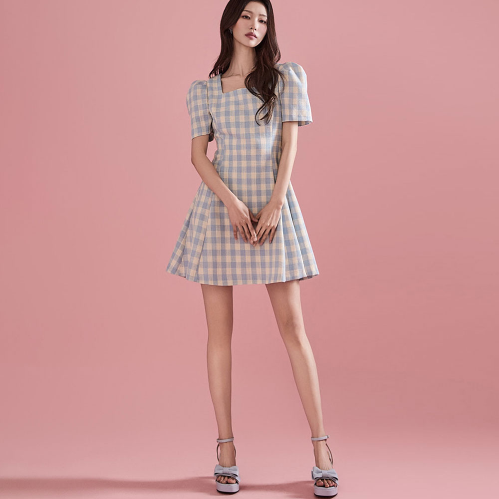 D4983 Plaid Mini Dress Korea