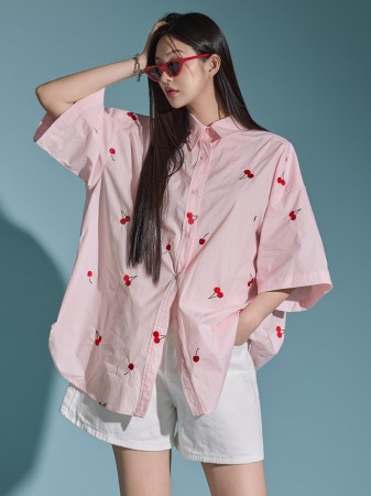 S637 Cherry Embroidered Shirt Korea