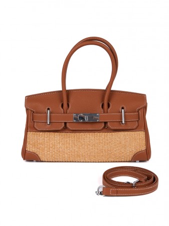 A-1576  Rattan and Leather Tote Bag Korea