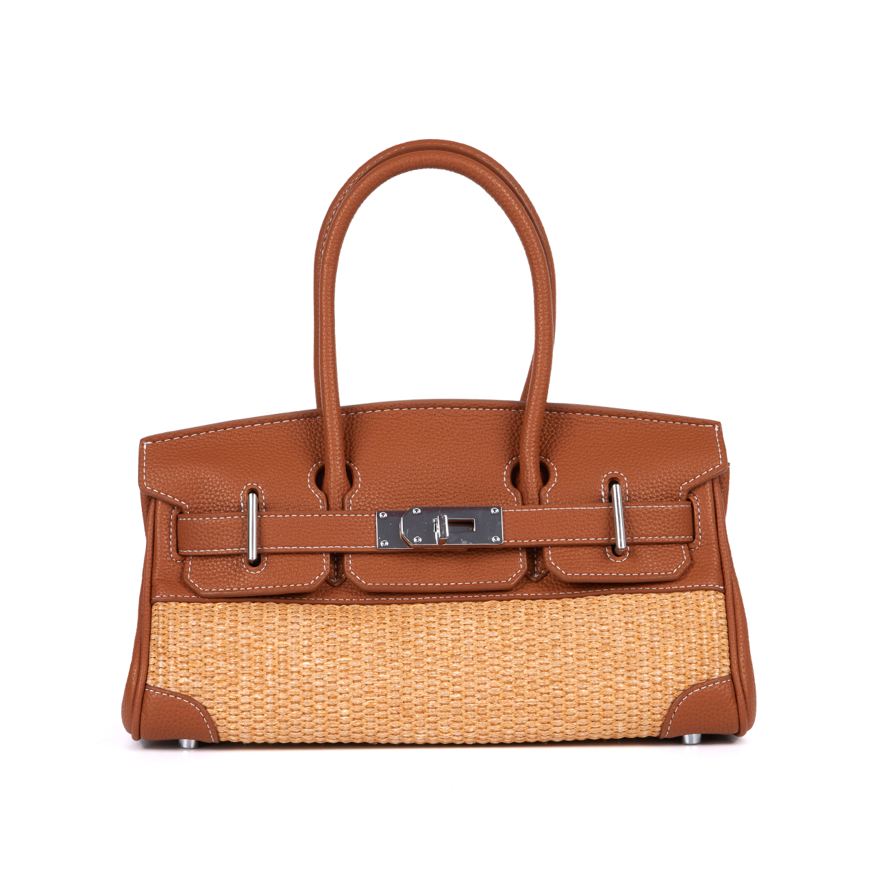 A-1576  Rattan and Leather Tote Bag Korea