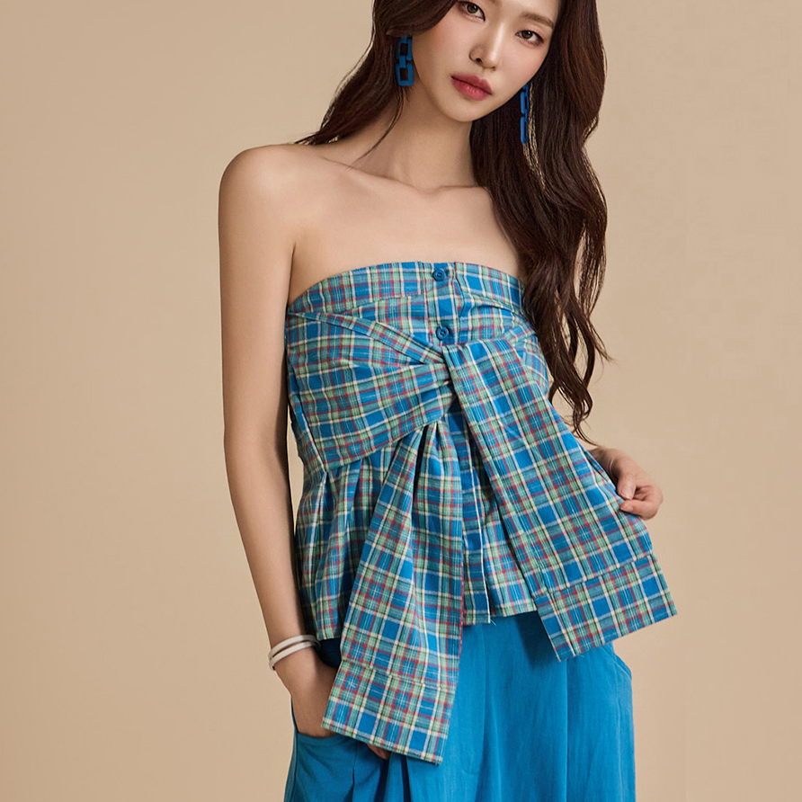 S636 Plaid Tube Top Korea