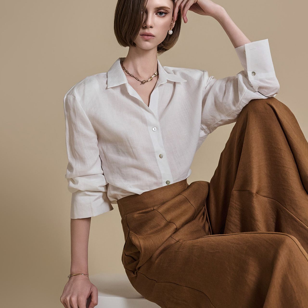 S488 Linen Oversized Collar Shirt Korea