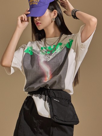 E3454 Lace Printed T-Shirt Korea
