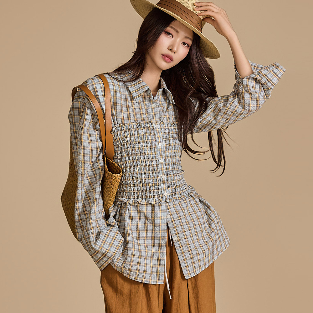 S646 Bustier and Check Shirt Sets Korea