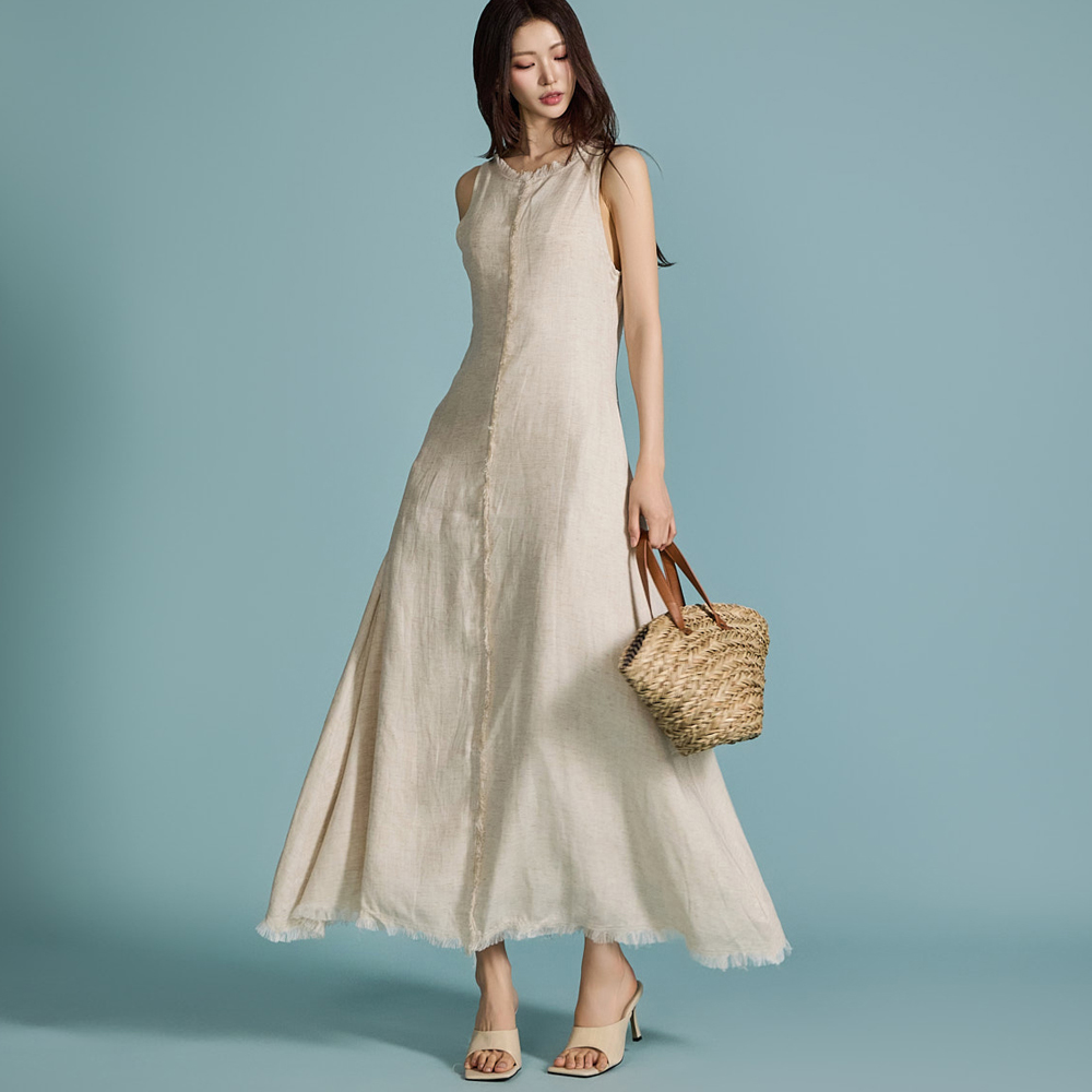 D5049 Fringe Linen Dress Korea