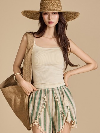 E3474 Ribbed Knit Sleeveless Top with Inner Cap Korea