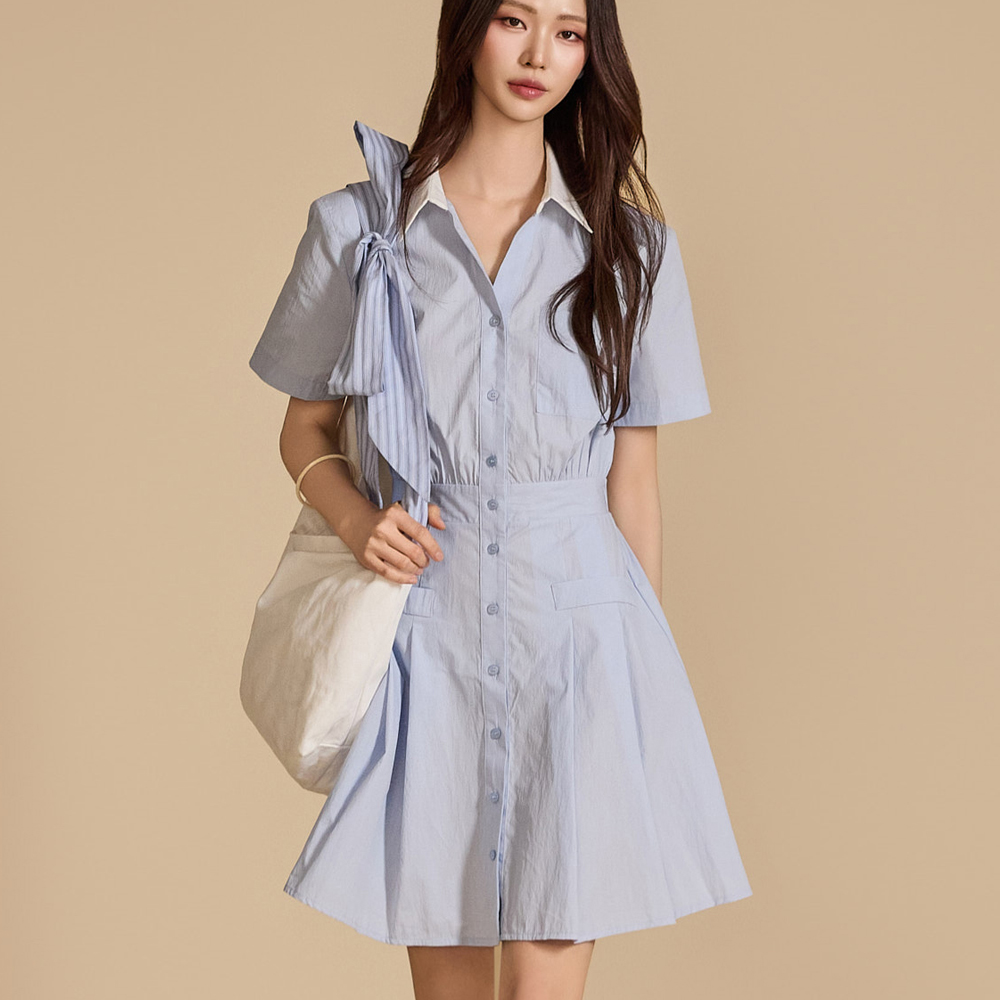 D5051 Shirt Mini Dress Korea