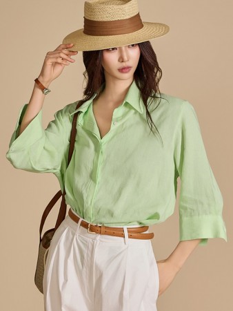 S648 Linen Capri Shirt Korea