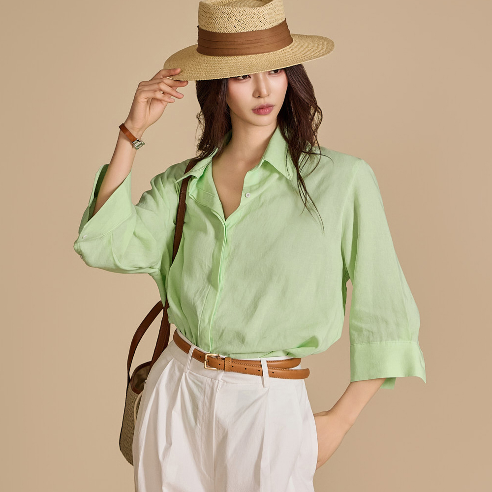 S648 Linen Capri Shirt Korea