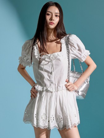 B2977 Embroidered Ribbon Blouse Korea