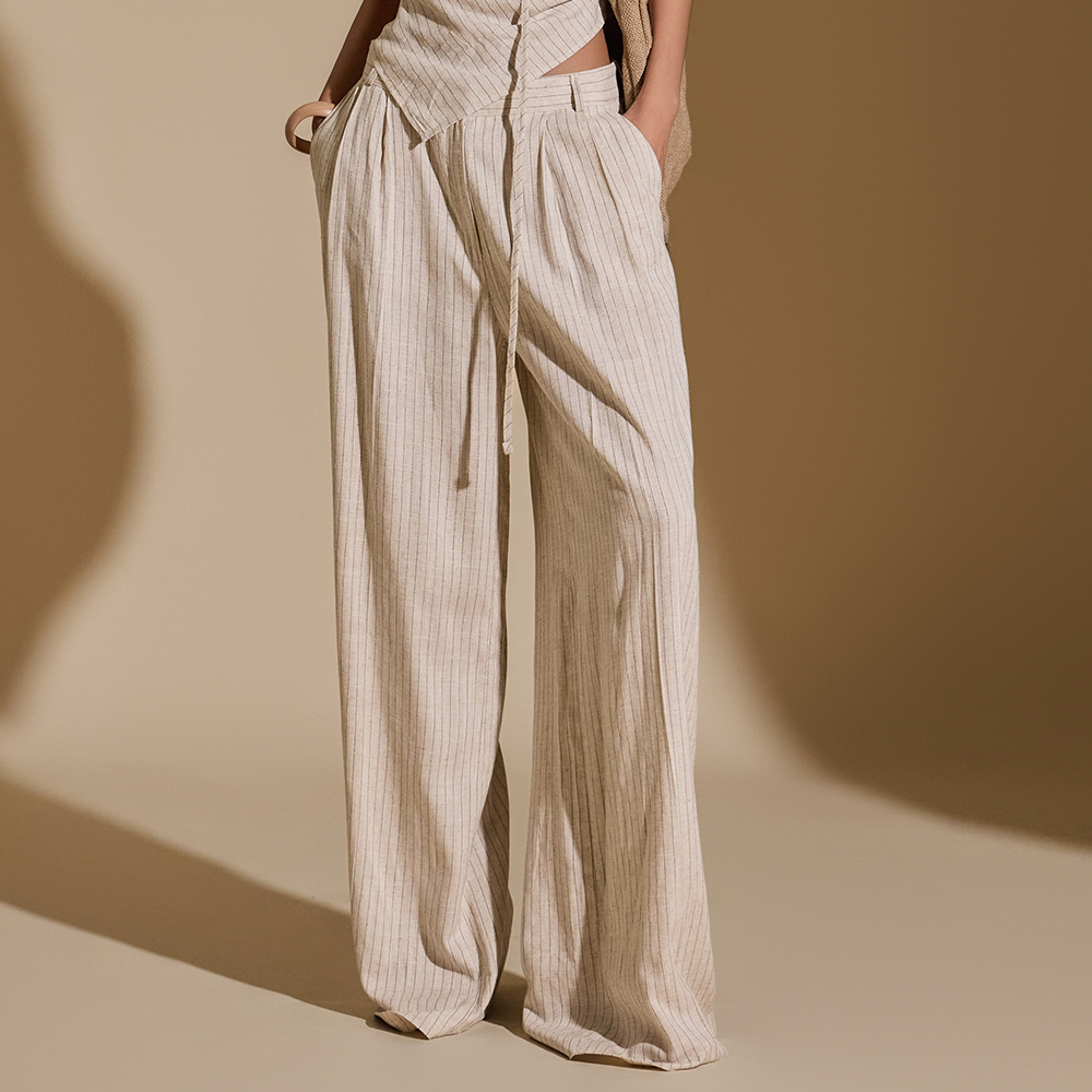 P3210 Linen Striped Slacks Korea