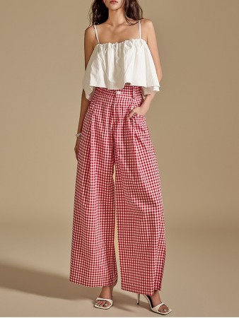 P3215 Plaid Wide Pants Korea