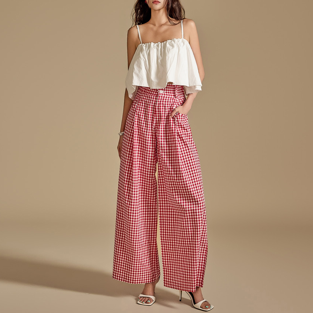 P3215 Plaid Wide Pants Korea