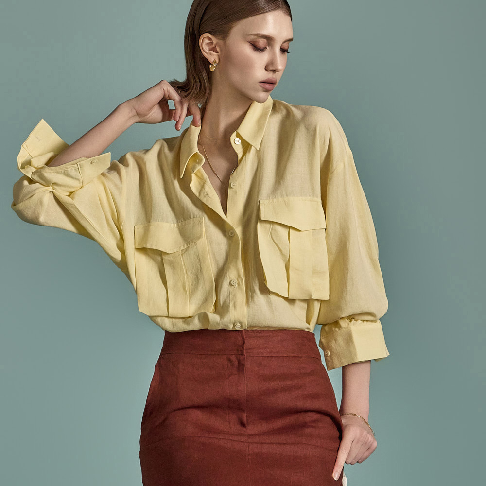 S654 Linen Pocket Shirt Korea