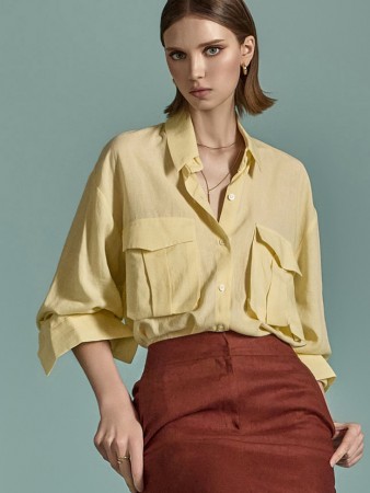 S654 Linen Pocket Shirt Korea