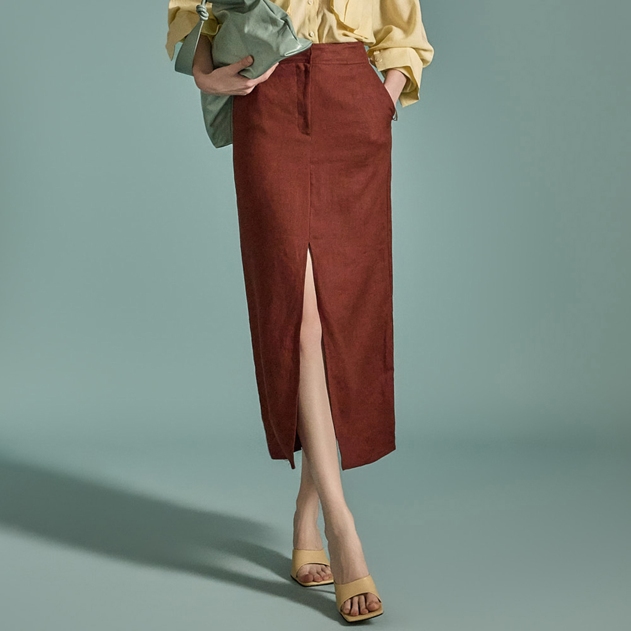 SK2784 Linen Slit Skirt Korea