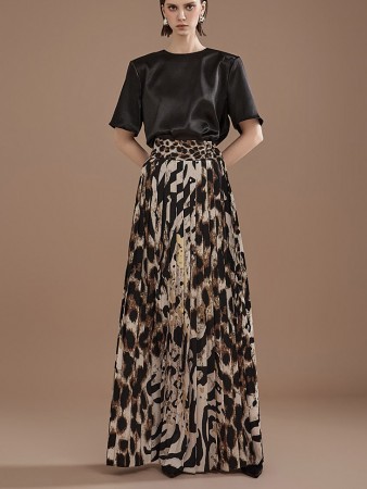 SK9194 Leopard Pleated Skirt Korea