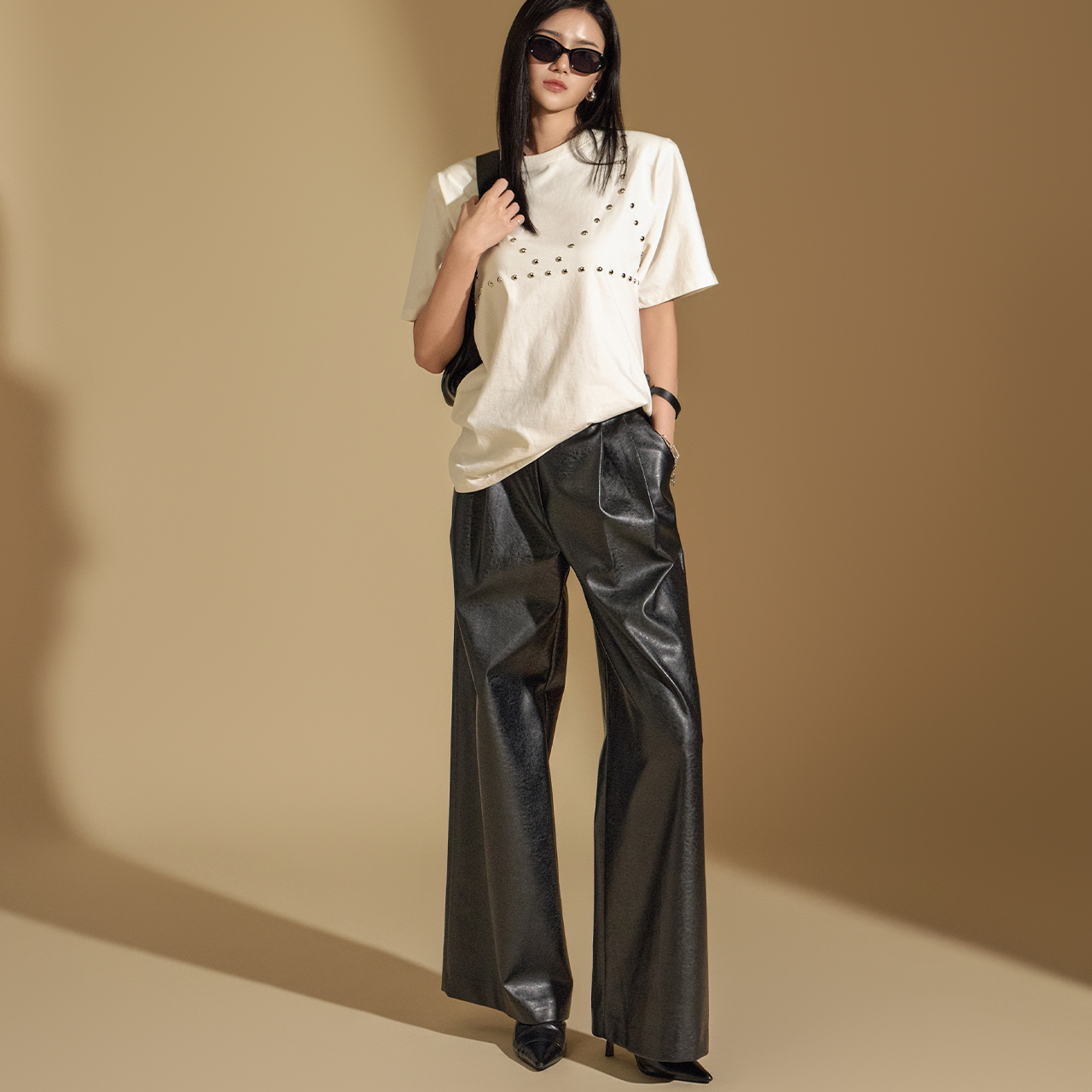 P2948 Leather Wide Pants Korea