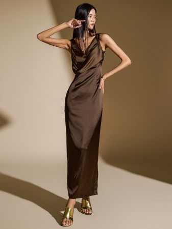 D9500 V-Neck Slim Satin Dress Korea