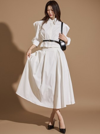 TP1927 Puff Sleeve Shirt and Skirt Set  Korea