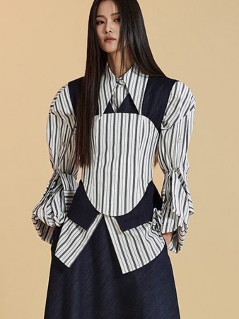 MBDS002 Stripe Raglan Button Shirt(Bustier Set) Korea