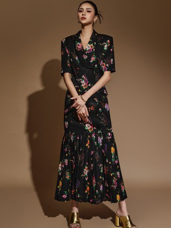 D9503 Flower Pleated Dress Korea