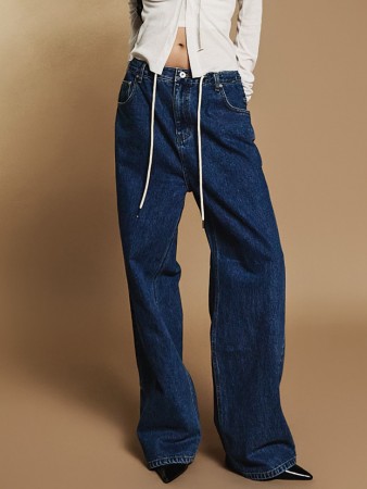 PJ538 Drawstring Wide Jeans Korea