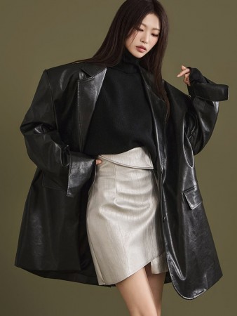 J9270 Crack Leather Oversized Fit Single Jacket Korea