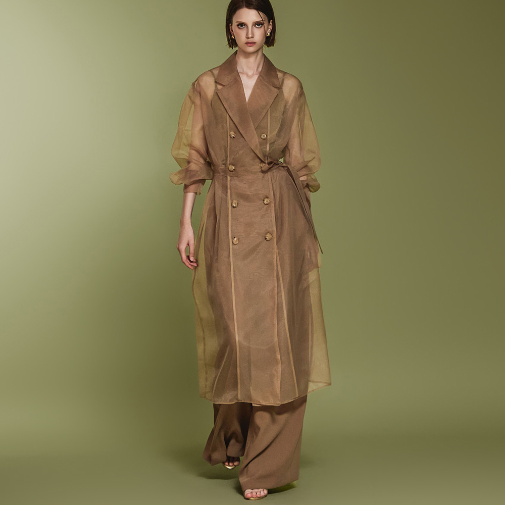 J2373 Belted Sheer Mesh Coat Korea