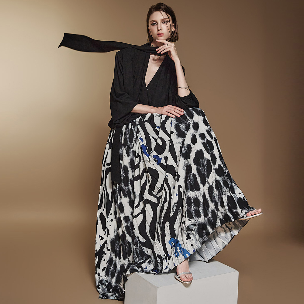 SK9194 Leopard Pleated Skirt Korea