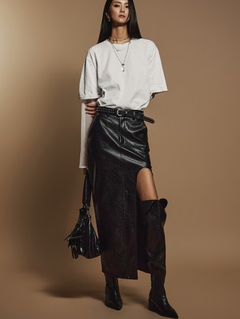 SK2810 Slit Leather Skirt Korea