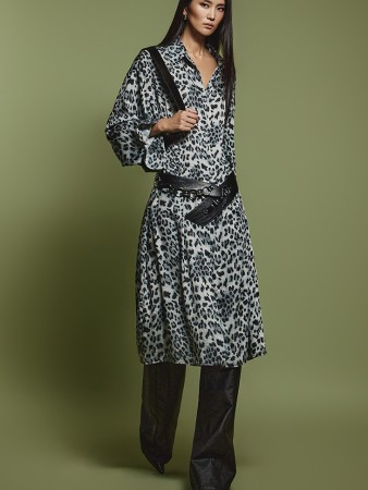 D5090 Leopard Pattern Shirt Dress Korea